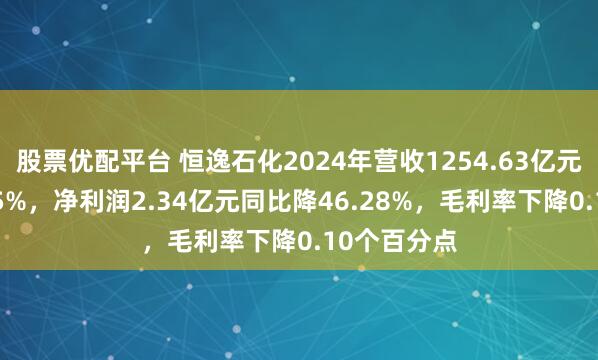 股票优配平台 恒逸石化2024年营收1254.63亿元同比降7.85%，净利润2.34亿元同比降46.28%，毛利率下降0.10个百分点
